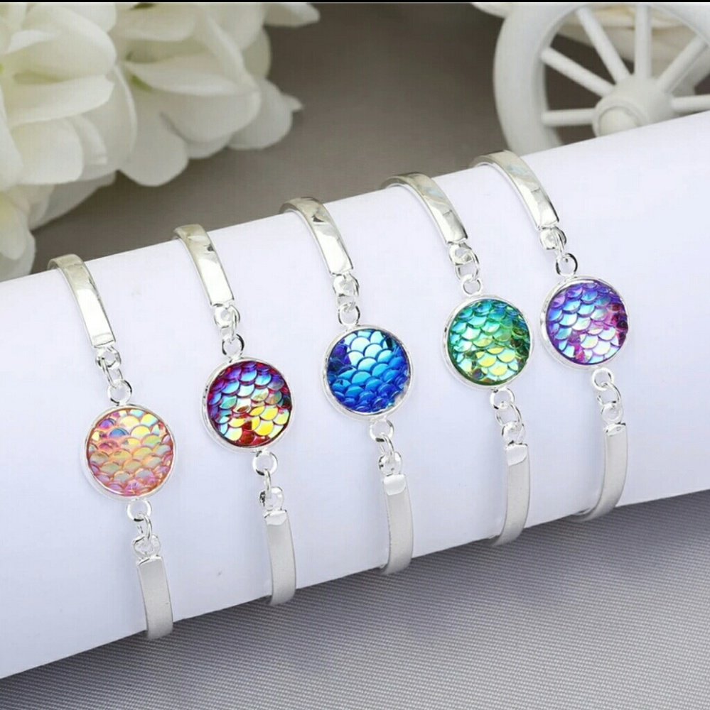 1 LEFT! Silver Mermaid Scale Cabochon Bracelets